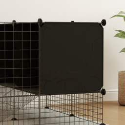 PawHut DIY Small Animal Cage with Elevated Huts, C&C Cage for Guinea Pigs, Hedgehogs, Rabbits, 31 Panels, Black - thumbnail 9