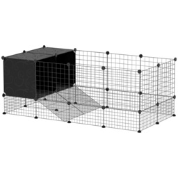 PawHut DIY Small Animal Cage with Elevated Huts, C&C Cage for Guinea Pigs, Hedgehogs, Rabbits, 31 Panels, Black - thumbnail 1