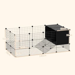 PawHut DIY Small Animal Cage with Elevated Huts, C&C Cage for Guinea Pigs, Hedgehogs, Rabbits, 31 Panels, Black - thumbnail 3