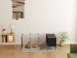 PawHut DIY Small Animal Cage with Elevated Huts, C&C Cage for Guinea Pigs, Hedgehogs, Rabbits, 31 Panels, Black - thumbnail 8