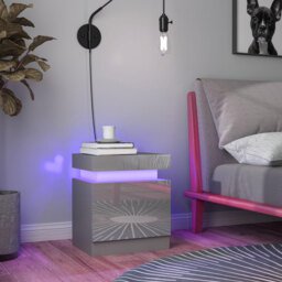 HOMCOM Grey Bedside Table with LED Light, High Gloss Front Nightstand with 2 Drawers, for Living Room, Bedroom - thumbnail 8