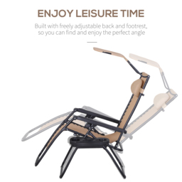 Outsunny 2 Piece Foldable Reclining Garden Chair w/ Headrest, Zero Gravity Deck Sun Lounger Seat Chair w/ Footrest, Cup Holder & Canopy - Aosom UK - thumbnail 7
