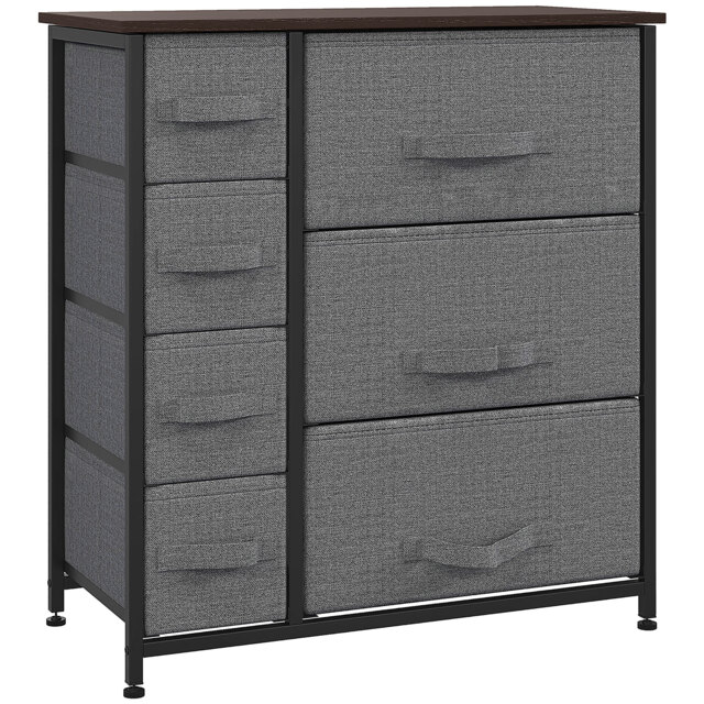 HOMCOM Chest of Drawers, Drawers Dresser w/ Large Storage Space, Adjustable Feet for Bedroom Living Room, Dark Grey - Aosom UK