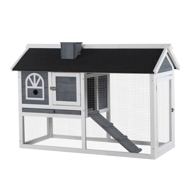 PawHut Guinea Pigs Hutches Wood Bunny Cage for Outdoor Indoor with Pull Out Tray Run Box Ramp Asphalt Roof for Small Animals Grey - image 1