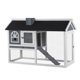 PawHut Guinea Pigs Hutches Wood Bunny Cage for Outdoor Indoor with Pull Out Tray Run Box Ramp Asphalt Roof for Small Animals Grey - thumbnail 1