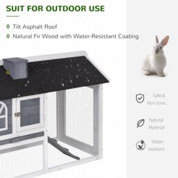 PawHut Guinea Pigs Hutches Wood Bunny Cage for Outdoor Indoor with Pull Out Tray Run Box Ramp Asphalt Roof for Small Animals Grey - thumbnail 4