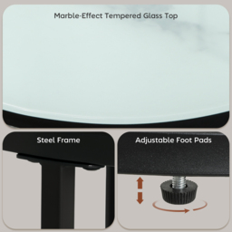 HOMCOM Glass Coffee Table Set of 2, Round Nest of Tables with Marble-Effect Tempered Glass Tabletop, Modern Side Tables for Living Room, White - thumbnail 6