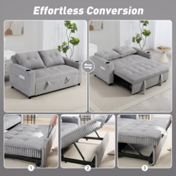HOMCOM 2 Seater Click Clack Sofa Bed with Pull Out Design, Corduroy Upholstery, Light Grey - Aosom UK - thumbnail 4