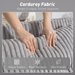 HOMCOM 2 Seater Click Clack Sofa Bed with Pull Out Design, Corduroy Upholstery, Light Grey - Aosom UK - thumbnail 6