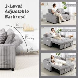 HOMCOM 2 Seater Click Clack Sofa Bed with Pull Out Design, Corduroy Upholstery, Light Grey - Aosom UK - thumbnail 5