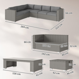 Outsunny 8-Seater PE Rattan Garden Corner Sofa Set Outdoor Wicker Conservatory Furniture Coffee Table Footstool, Grey - Aosom UK - thumbnail 3
