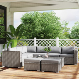 Outsunny 8-Seater PE Rattan Garden Corner Sofa Set Outdoor Wicker Conservatory Furniture Coffee Table Footstool, Grey - Aosom UK - thumbnail 9