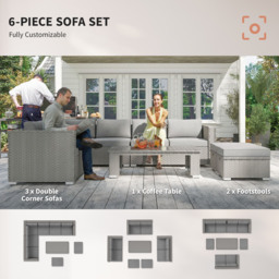 Outsunny 8-Seater PE Rattan Garden Corner Sofa Set Outdoor Wicker Conservatory Furniture Coffee Table Footstool, Grey - Aosom UK - thumbnail 7