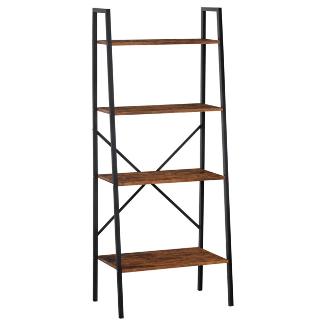 HOMCOM 4-Tier Vintage Ladder Shelf Bookcase Wood Storage Rack Stand Plants Display Black brown - Aosom UK - image 1