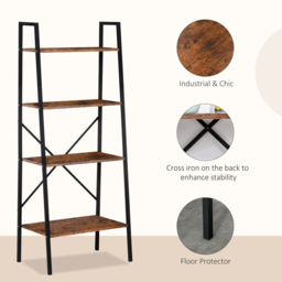 HOMCOM 4-Tier Vintage Ladder Shelf Bookcase Wood Storage Rack Stand Plants Display Black brown - Aosom UK - thumbnail 5