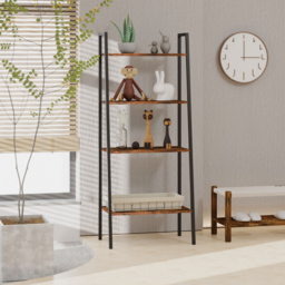 HOMCOM 4-Tier Vintage Ladder Shelf Bookcase Wood Storage Rack Stand Plants Display Black brown - Aosom UK - thumbnail 7