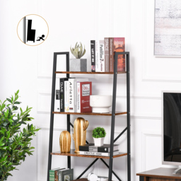 HOMCOM 4-Tier Vintage Ladder Shelf Bookcase Wood Storage Rack Stand Plants Display Black brown - Aosom UK - thumbnail 6