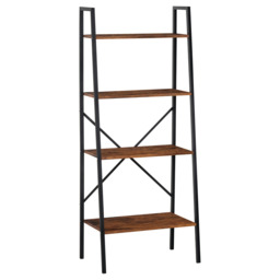 HOMCOM 4-Tier Vintage Ladder Shelf Bookcase Wood Storage Rack Stand Plants Display Black brown - Aosom UK