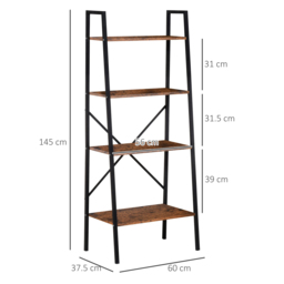 HOMCOM 4-Tier Vintage Ladder Shelf Bookcase Wood Storage Rack Stand Plants Display Black brown - Aosom UK - thumbnail 3