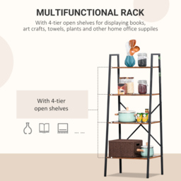 HOMCOM 4-Tier Vintage Ladder Shelf Bookcase Wood Storage Rack Stand Plants Display Black brown - Aosom UK - thumbnail 4