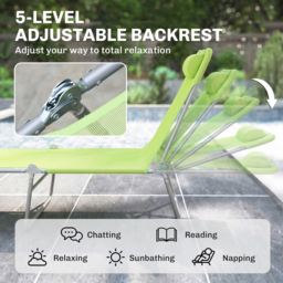 Outsunny Adjustable Sun Lounger: Reclining Garden Relaxer with Adjustable Back, Green - thumbnail 4