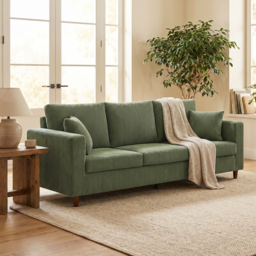 HOMCOM 3 Seater Sofa with Wide Seat, Corduroy Fabric Couch with Deep Seat, Spring Cushion, Green - thumbnail 9