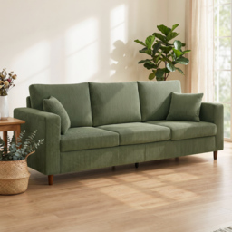 HOMCOM 3 Seater Sofa with Wide Seat, Corduroy Fabric Couch with Deep Seat, Spring Cushion, Green - thumbnail 2