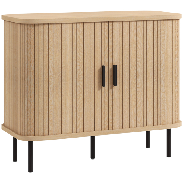 HOMCOM Mid-Century Modern Sideboard Storage Cabinet with Slatted Tambour Sliding Doors, Kitchen Cabinet with Steel Legs, Oak Tone - Aosom UK - image 1
