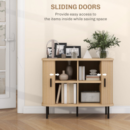 HOMCOM Mid-Century Modern Sideboard Storage Cabinet with Slatted Tambour Sliding Doors, Kitchen Cabinet with Steel Legs, Oak Tone - Aosom UK - thumbnail 5