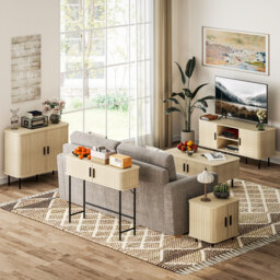 HOMCOM Mid-Century Modern Sideboard Storage Cabinet with Slatted Tambour Sliding Doors, Kitchen Cabinet with Steel Legs, Oak Tone - Aosom UK - thumbnail 8