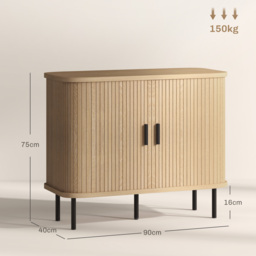 HOMCOM Mid-Century Modern Sideboard Storage Cabinet with Slatted Tambour Sliding Doors, Kitchen Cabinet with Steel Legs, Oak Tone - Aosom UK - thumbnail 3