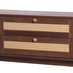 Natural Walnut Modern TV Stand with Rattan Drawers and Solid Wood Legs, Solid Wood Doors and Storage Solution, 170x39.5x46 cm, Natural - Aosom.UK - thumbnail 6
