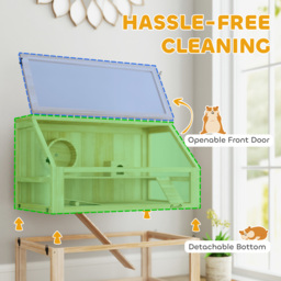 PawHut Wooden Hamster Cage with Detachable 31cm Deep Bottom, Hut, Seesaw, Exercise Wheel, Ramp, Spacious Habitat, Natural - Aosom UK - thumbnail 6
