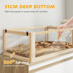 PawHut Wooden Hamster Cage with Detachable 31cm Deep Bottom, Hut, Seesaw, Exercise Wheel, Ramp, Spacious Habitat, Natural - Aosom UK - thumbnail 5