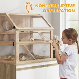 PawHut Wooden Hamster Cage with Detachable 31cm Deep Bottom, Hut, Seesaw, Exercise Wheel, Ramp, Spacious Habitat, Natural - Aosom UK - thumbnail 7