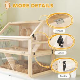 PawHut Wooden Hamster Cage with Detachable 31cm Deep Bottom, Hut, Seesaw, Exercise Wheel, Ramp, Spacious Habitat, Natural - Aosom UK - thumbnail 8