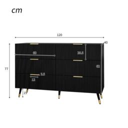 6-Drawer Sideboard with Wave-Textured Front, Metal Handles, Minimalist Buffet Storage for Living Room, 120x40x77 cm, Black/Gold - Aosom UK - thumbnail 3