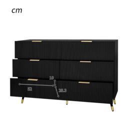 6-Drawer Sideboard with Wave-Textured Front, Metal Handles, Minimalist Buffet Storage for Living Room, 120x40x77 cm, Black/Gold - Aosom UK - thumbnail 4