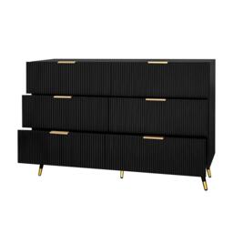 6-Drawer Sideboard with Wave-Textured Front, Metal Handles, Minimalist Buffet Storage for Living Room, 120x40x77 cm, Black/Gold - Aosom UK - thumbnail 8