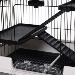PawHut Small Guinea Pigs Hutches Hutch Pet Play House with Platform, Ramp, Removable Tray for Rabbits, Guinea Pigs, Chinchillas Black and White - thumbnail 8