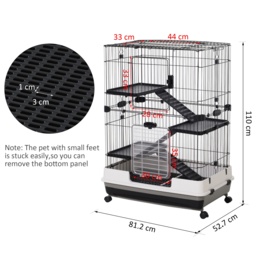 PawHut Small Guinea Pigs Hutches Hutch Pet Play House with Platform, Ramp, Removable Tray for Rabbits, Guinea Pigs, Chinchillas Black and White - thumbnail 4