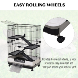PawHut Small Guinea Pigs Hutches Hutch Pet Play House with Platform, Ramp, Removable Tray for Rabbits, Guinea Pigs, Chinchillas Black and White - thumbnail 6
