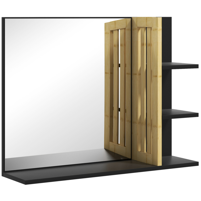 HOMCOM Bathroom Mirror with Shelf, Wall-mounted Makeup Mirror, Modern Vanity Mirror with 4 Storage Shelves for Make Up, Black - Aosom UK