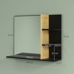 HOMCOM Bathroom Mirror with Shelf, Wall-mounted Makeup Mirror, Modern Vanity Mirror with 4 Storage Shelves for Make Up, Black - Aosom UK - thumbnail 3