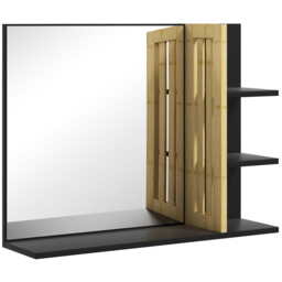 HOMCOM Bathroom Mirror with Shelf, Wall-mounted Makeup Mirror, Modern Vanity Mirror with 4 Storage Shelves for Make Up, Black - Aosom UK