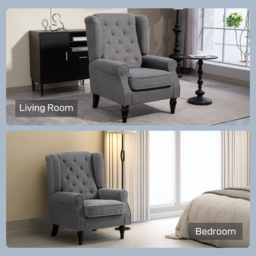 HOMCOM Wingback Accent Chair, Retro Upholstered Button Tufted Occasional Chair for Living Room and Bedroom, Charcoal Grey - thumbnail 8