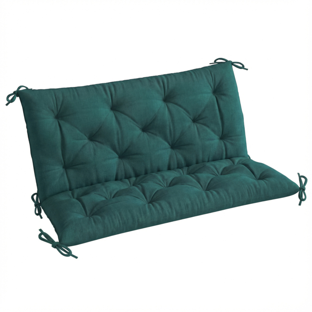 Outsunny 2 Seater Bench Pad, Garden Chair Cushion with Back and Ties for Indoor and Outdoor Use, 98 x 100 cm, Green - image 1