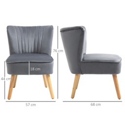 HOMCOM Velvet Armchair Duo: Tub-Style Accent Chairs with Padded Seat & Curved Back, Wooden Legs, Home Furniture, Grey - thumbnail 3