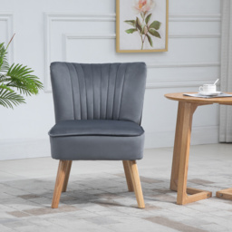 HOMCOM Velvet Armchair Duo: Tub-Style Accent Chairs with Padded Seat & Curved Back, Wooden Legs, Home Furniture, Grey - thumbnail 7