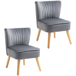 HOMCOM Velvet Armchair Duo: Tub-Style Accent Chairs with Padded Seat & Curved Back, Wooden Legs, Home Furniture, Grey - thumbnail 1